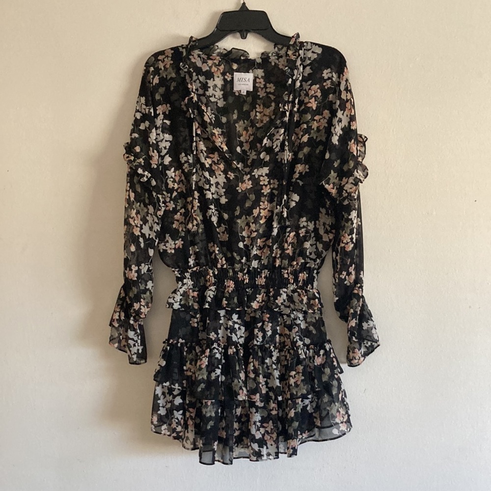 Misa Los Angeles Lolita Black Floral Chiffon Mini Ruffle Dress